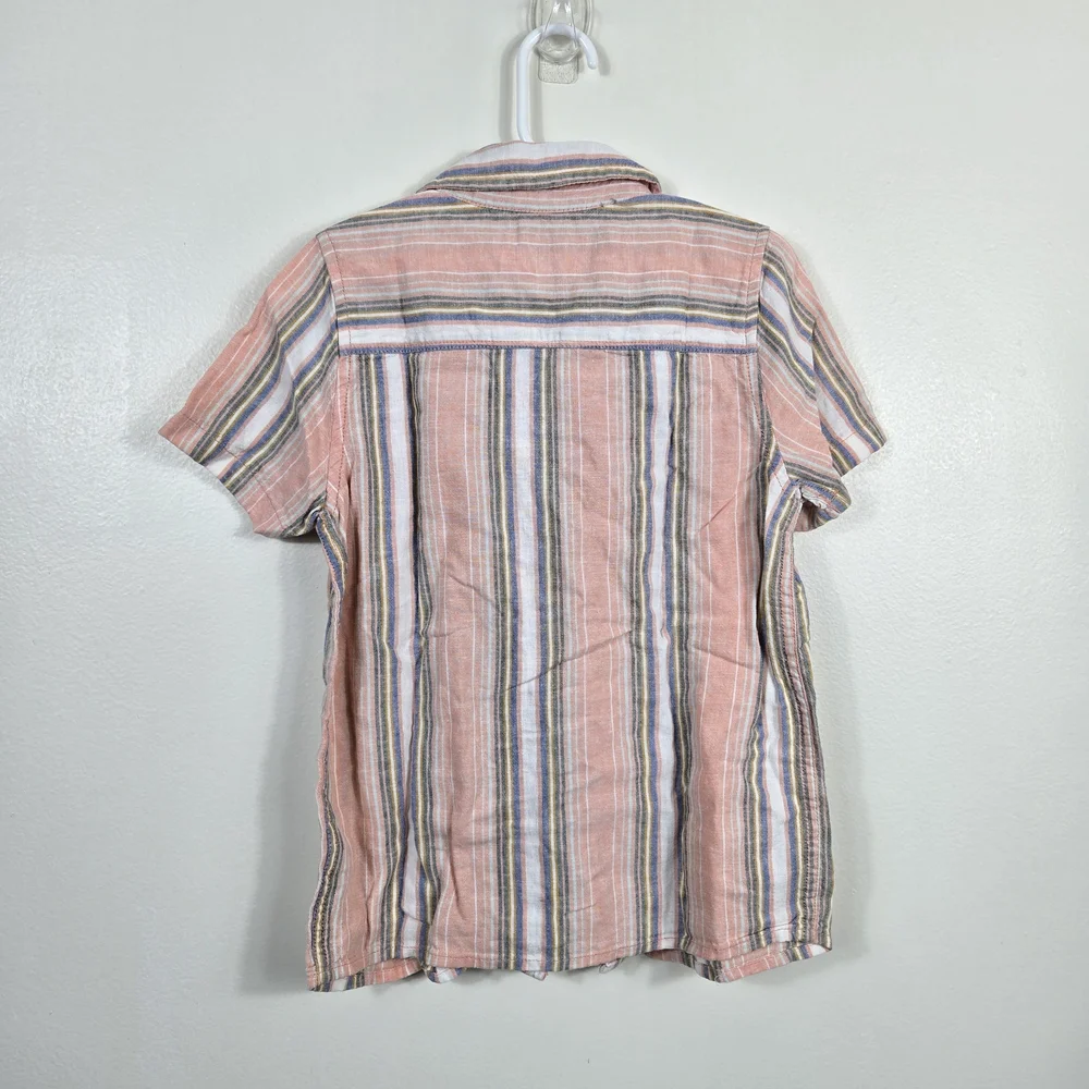 OshKosh Boys Pink Preppy Short Sleeve Striped Textured Button Shirt 6/6A‎ Summer